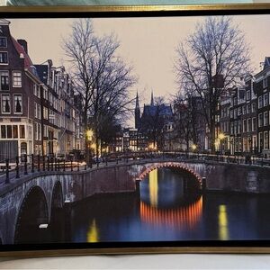 Framed Amsterdam Canal Evening Scene
